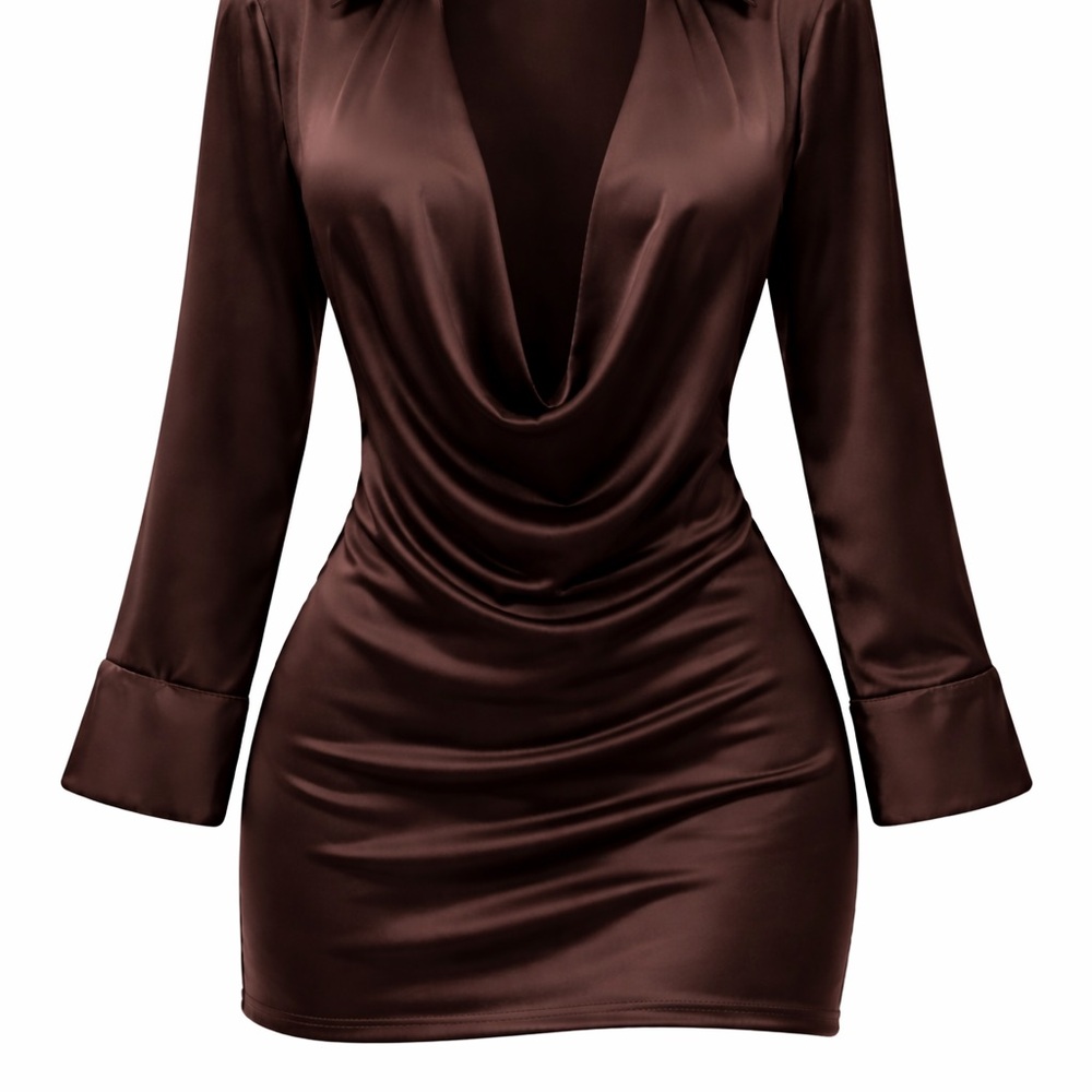 Sophisticated Brown Satin Mini Dress